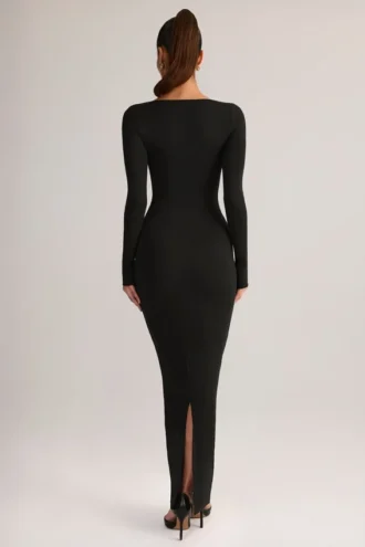Lux Modal-Maxikleid mit quadratischem Ausschnitt in Schwarz