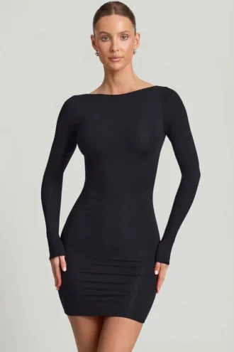 Lyla Modal Bodycon-Minikleid mit offenem Rücken in Schwarz