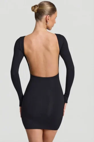 Lyla Modal Bodycon-Minikleid mit offenem Rücken in Schwarz