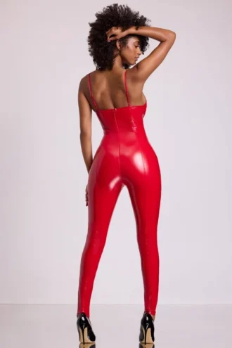 Lynx Vinyl-Catsuit mit tiefem Ausschnitt in Feuerrot