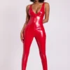Lynx Vinyl-Catsuit mit tiefem Ausschnitt in Feuerrot Lynx Vinyl-Catsuit mit tiefem Ausschnitt in Feuerrot