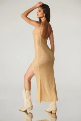 Lyric verziertes Maxikleid mit tiefem Rückenausschnitt in Gold
