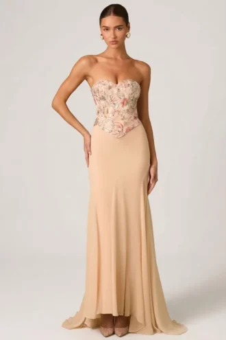 Lysana verziertes Korsett-Fischschwanzkleid in Floral Beige