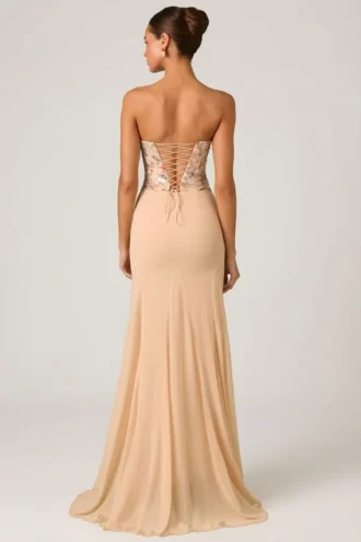 Lysana verziertes Korsett-Fischschwanzkleid in Floral Beige