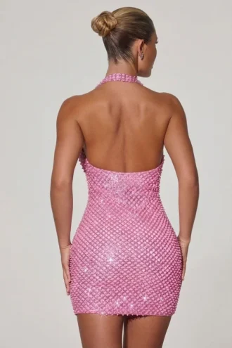 Mabella Minikleid mit Herzverzierung und Wasserfallausschnitt in Rosa