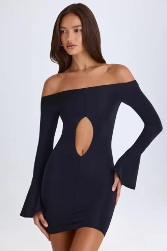 Madelina Off-Shoulder-Minikleid mit Cut-outs in Schwarz