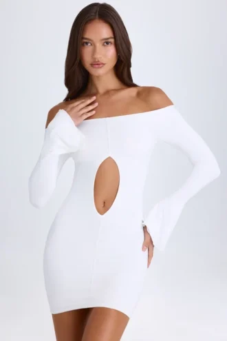 Madelina schulterfreies Minikleid mit Cut-outs in Weiß