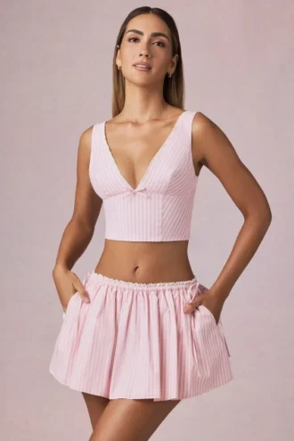 Maira geraffter Minirock mit Kordelzug in zartem Mauve gestreift