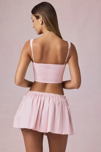 Maira geraffter Minirock mit Kordelzug in zartem Mauve gestreift
