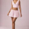 Maira geraffter Minirock mit Kordelzug in zartem Mauve gestreift Maira geraffter Minirock mit Kordelzug in zartem Mauve gestreift