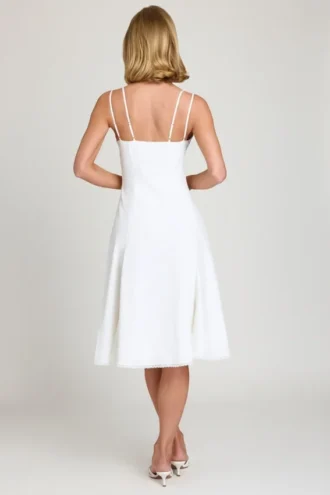 Mallory A-Linien-Midi-Kleid mit Schleifendetail in Weiß