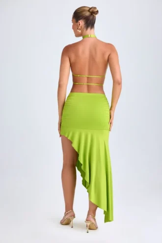 Manami asymmetrisches Midaxi-Kleid mit Cut-outs und Neckholder in Limettengrün