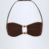 Manava Bandeau-Bikinioberteil mit Perlenverzierung in Dark Chocolate