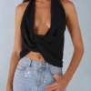 Maraya Deep Plunge Neckholder-Oberteil in Schwarz Maraya Deep Plunge Neckholder-Oberteil in Schwarz