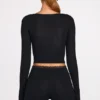 Margaux geripptes Modal-Langarm-BH-Oberteil mit Schnürung in Schwarz Margaux geripptes Modal-Langarm-BH-Oberteil mit Schnürung in Schwarz