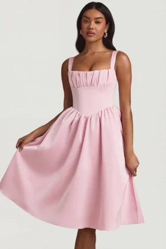 Marguerite drapiertes Midaxi-Korsettkleid in Blush