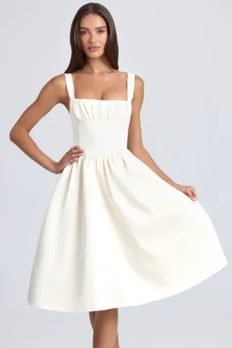 Marguerite Drapiertes Midaxi-Korsettkleid in Elfenbein