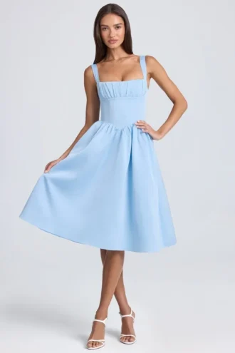 Marguerite Drapiertes Midaxi-Korsettkleid in Puderblau