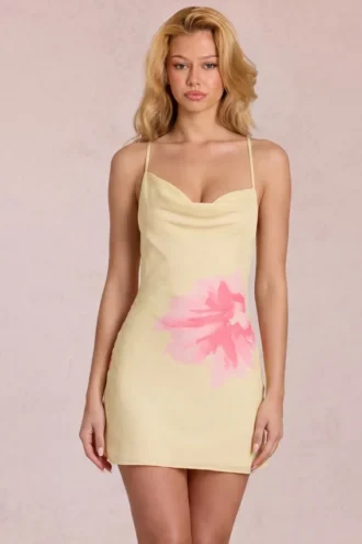 Marielle Chiffon-Minikleid mit gelbem Blumenmuster