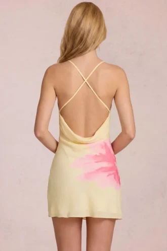 Marielle Chiffon-Minikleid mit gelbem Blumenmuster
