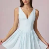 Marissa A-Linien-Minikleid mit Schleifendetail in puderblauen Streifen