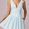 Marissa A-Linien-Minikleid mit Schleifendetail in puderblauen Streifen