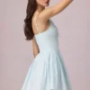 Marissa A-Linien-Minikleid mit Schleifendetail in puderblauen Streifen