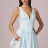 Marissa A-Linien-Minikleid mit Schleifendetail in puderblauen Streifen