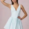 Marissa A-Linien-Minikleid mit Schleifendetail in puderblauen Streifen