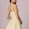 Marissa A-Linien-Minikleid mit Schleifendetail in zitronengelben Streifen