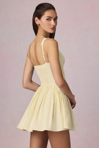 Marissa A-Linien-Minikleid mit Schleifendetail in zitronengelben Streifen