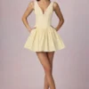 Marissa A-Linien-Minikleid mit Schleifendetail in zitronengelben Streifen