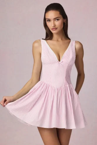 Marissa A-Linien-Minikleid mit Schleifenverzierung in zartem Mauve-Streifen