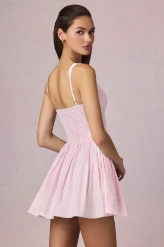 Marissa A-Linien-Minikleid mit Schleifenverzierung in zartem Mauve-Streifen