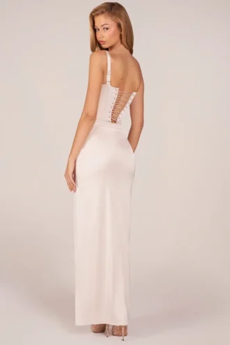 Marleigh Korsett-Maxikleid mit hohem Beinschlitz in Elfenbein