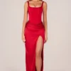 Marleigh Korsett-Maxikleid mit hohem Beinschlitz in Rosarot Marleigh Korsett-Maxikleid mit hohem Beinschlitz in Rosarot