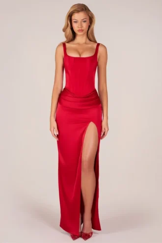 Marleigh Korsett-Maxikleid mit hohem Beinschlitz in Rosarot