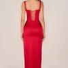 Marleigh Korsett-Maxikleid mit hohem Beinschlitz in Rosarot Marleigh Korsett-Maxikleid mit hohem Beinschlitz in Rosarot
