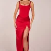 Marleigh Korsett-Maxikleid mit hohem Beinschlitz in Rosarot Marleigh Korsett-Maxikleid mit hohem Beinschlitz in Rosarot