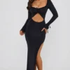 Matilda Maxikleid mit Rüschenbesatz und Cut-outs in Schwarz Matilda Maxikleid mit Rüschenbesatz und Cut-outs in Schwarz