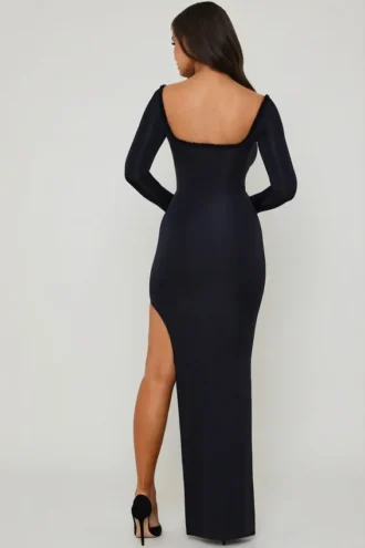 Matilda Maxikleid mit Rüschenbesatz und Cut-outs in Schwarz