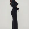 Matilda Maxikleid mit Rüschenbesatz und Cut-outs in Schwarz Matilda Maxikleid mit Rüschenbesatz und Cut-outs in Schwarz