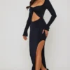 Matilda Maxikleid mit Rüschenbesatz und Cut-outs in Schwarz Matilda Maxikleid mit Rüschenbesatz und Cut-outs in Schwarz