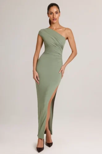 Maude Modal Asymmetrisches Maxikleid mit Rüschen in Salbeigrün