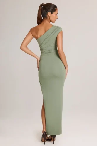 Maude Modal Asymmetrisches Maxikleid mit Rüschen in Salbeigrün