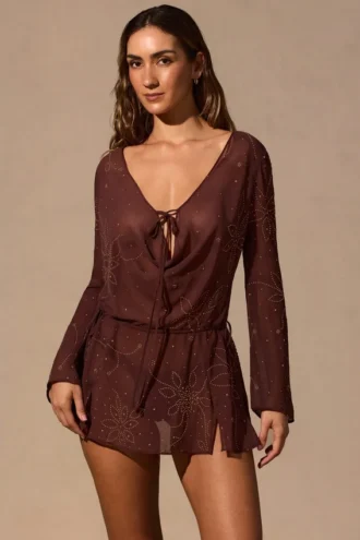 Meilani Langarm-Minikleid in Espressobraun