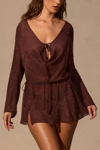 Meilani Langarm-Minikleid in Espressobraun