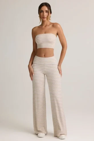 Melida Modal-Hose mit Umschlag und weitem Bein in rosa-gelben Streifen