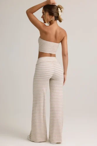 Melida Modal-Hose mit Umschlag und weitem Bein in rosa-gelben Streifen