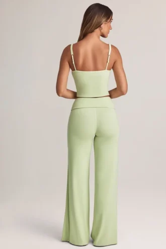 Melida Modal-Hose mit Umschlag und weitem Bein in Salbeigrün